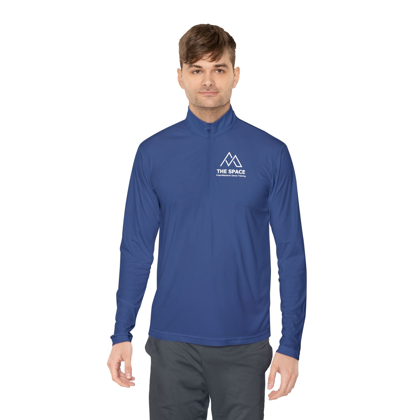 The Space - Unisex Quarter-Zip Pullover (Left Chest Logo, Back Quote)