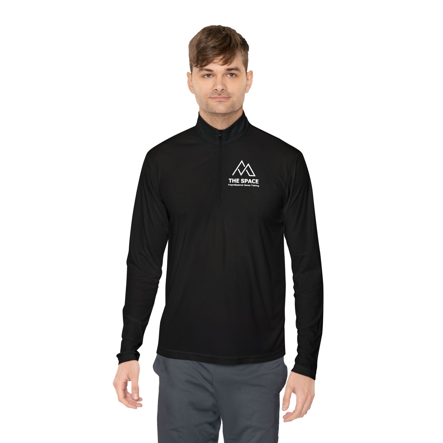 The Space - Unisex Quarter-Zip Pullover (Left Chest Logo, Back Quote)