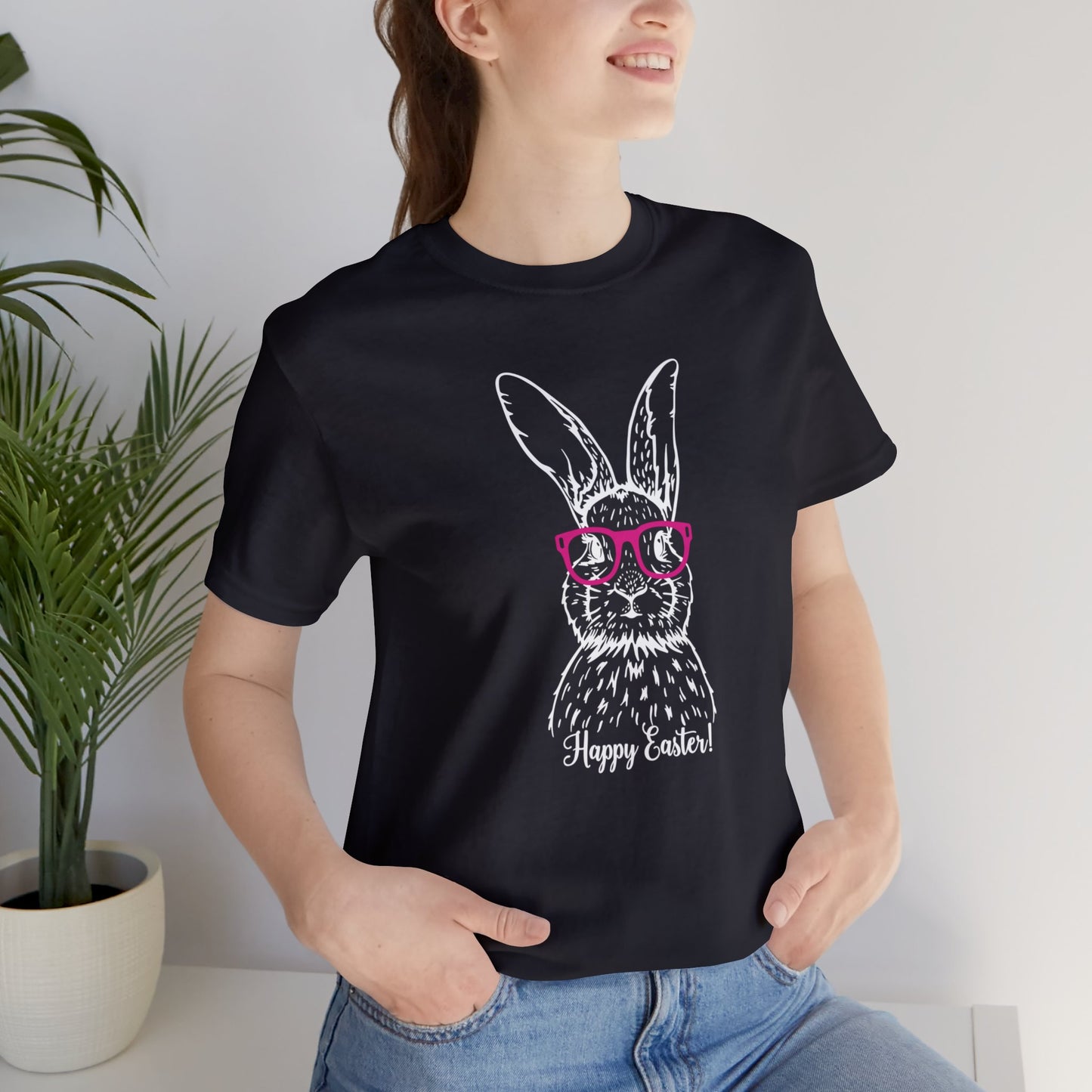 Easter Bunny with Glasses - Unisex Jersey Short Sleeve Tee (Front Design)