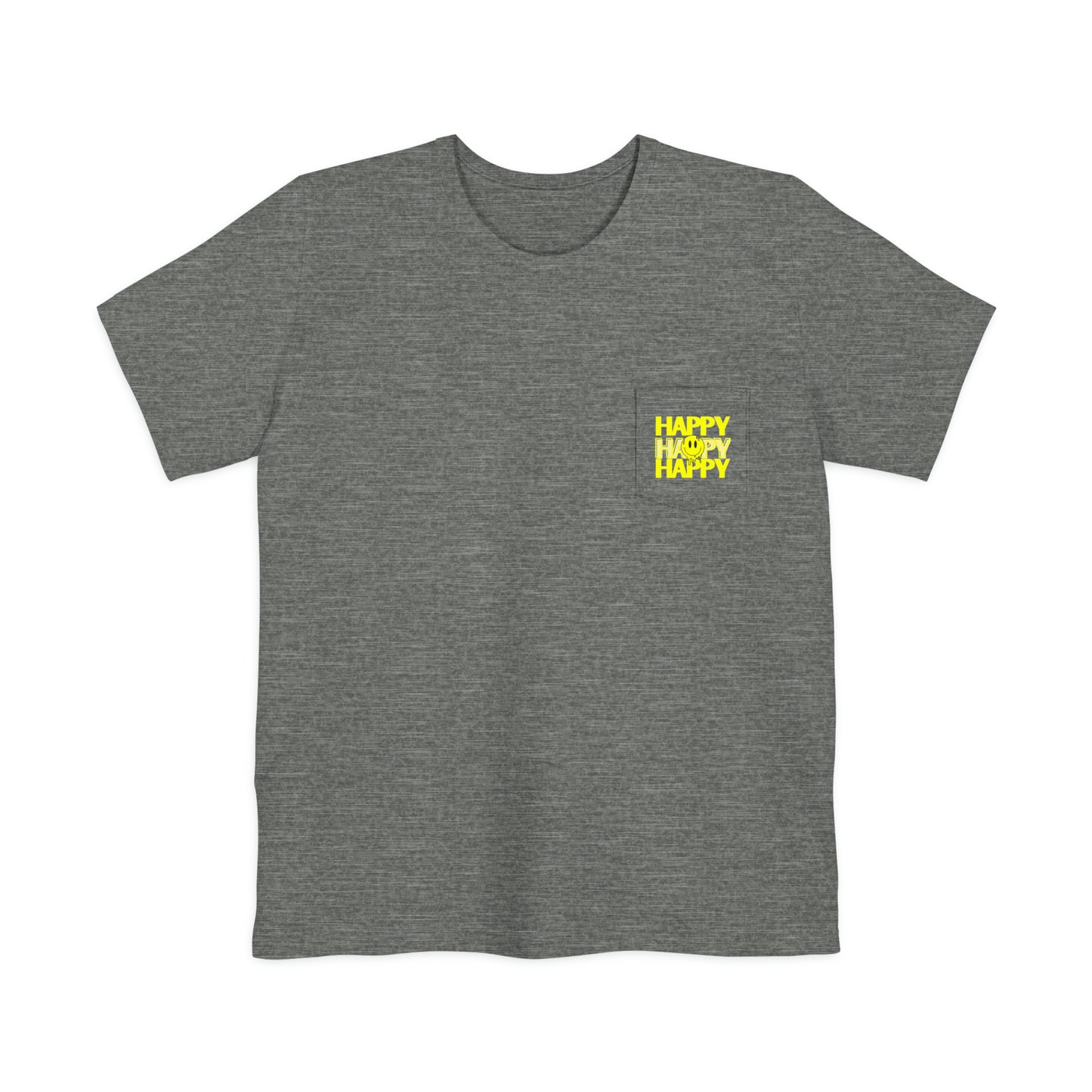 HAPPY HAPPY HAPPY - Unisex Pocket T-shirt - (Front Logo, Back Design)