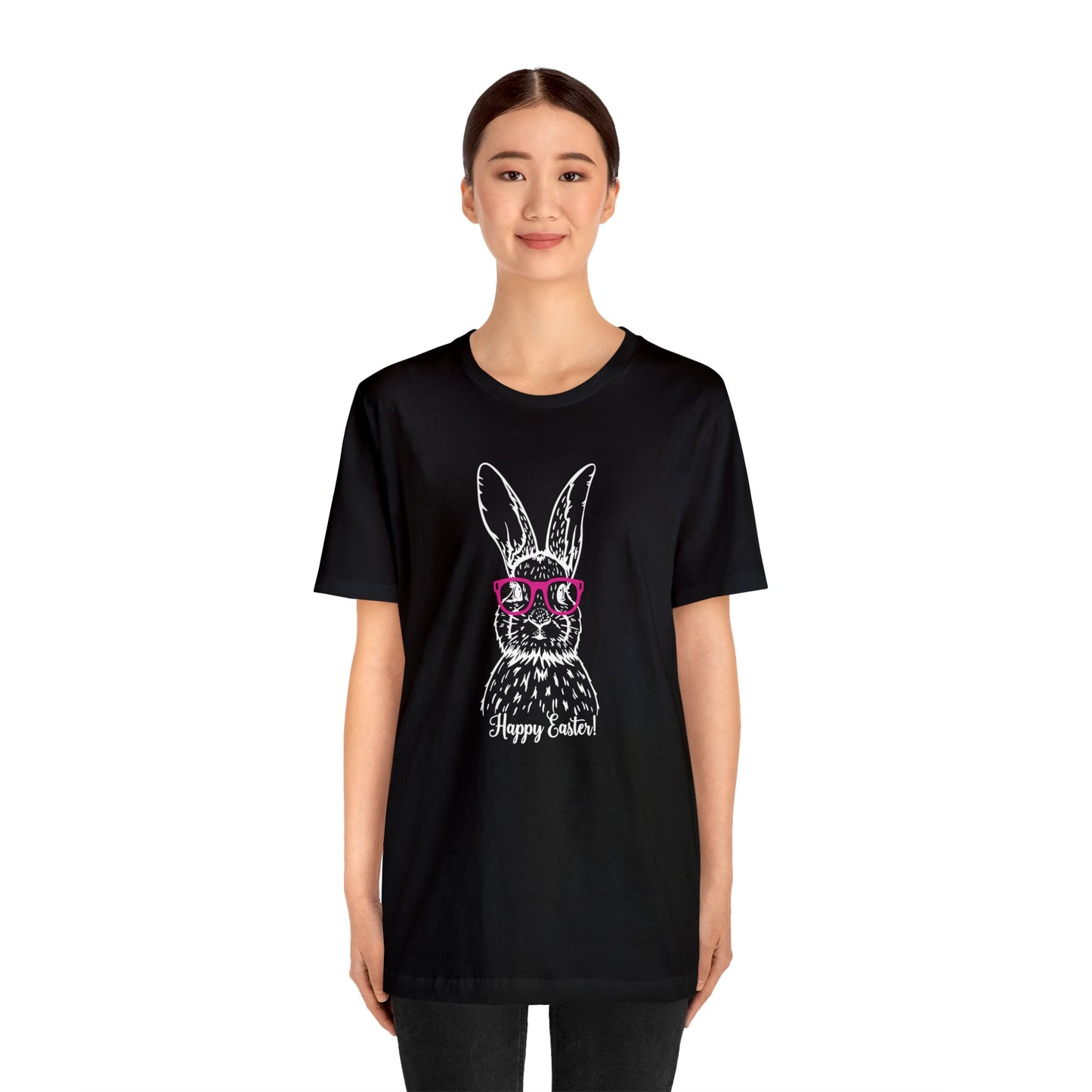 Easter Bunny with Glasses - Unisex Jersey Short Sleeve Tee (Front Design)