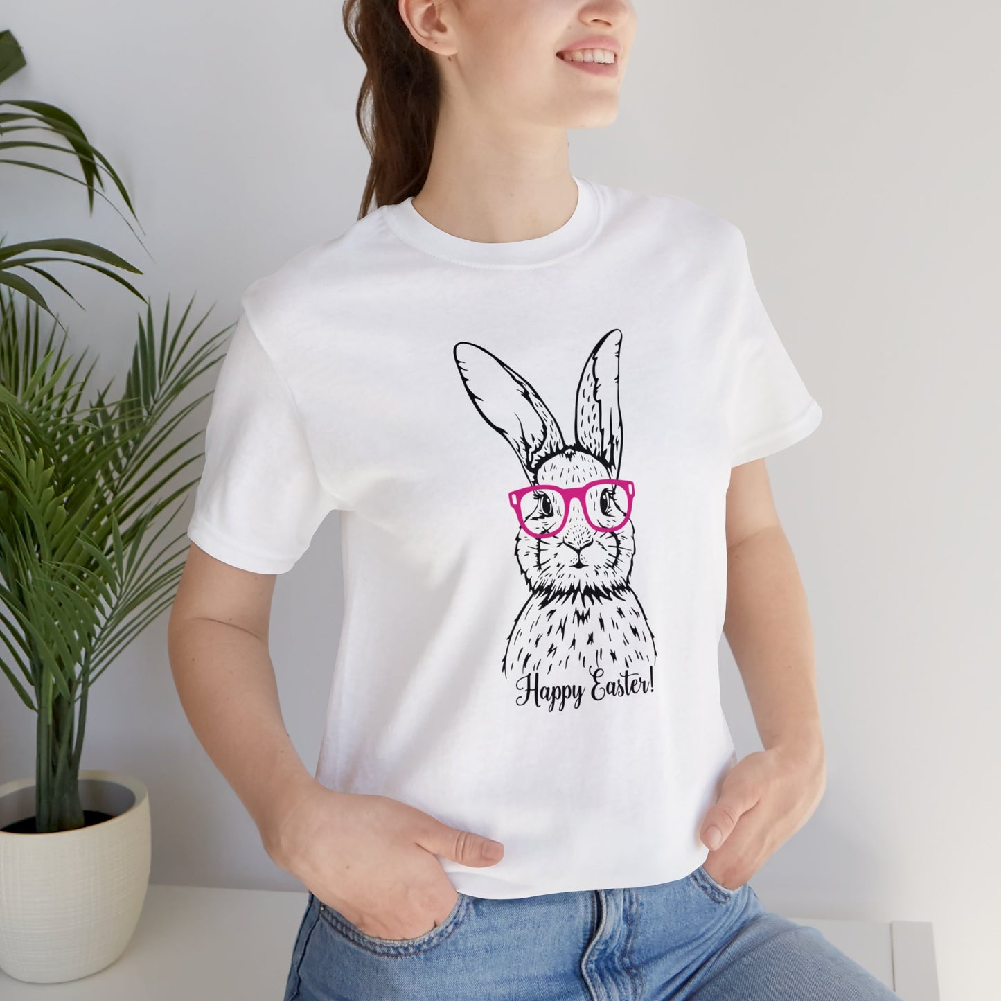 Easter Bunny with Glasses - Unisex Jersey Short Sleeve Tee (Front Design)