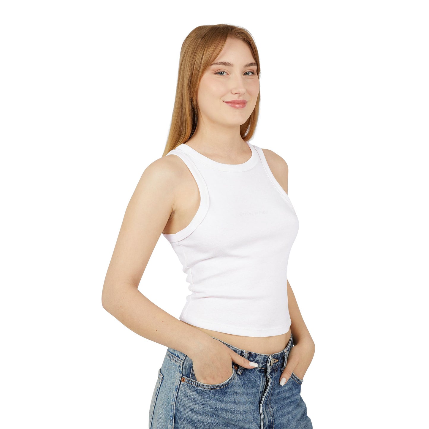 One Degree Hotter Micro Rib Racer Tank Top — "That doesn’t align with my archetype" Minimal Graphic Crop Tank