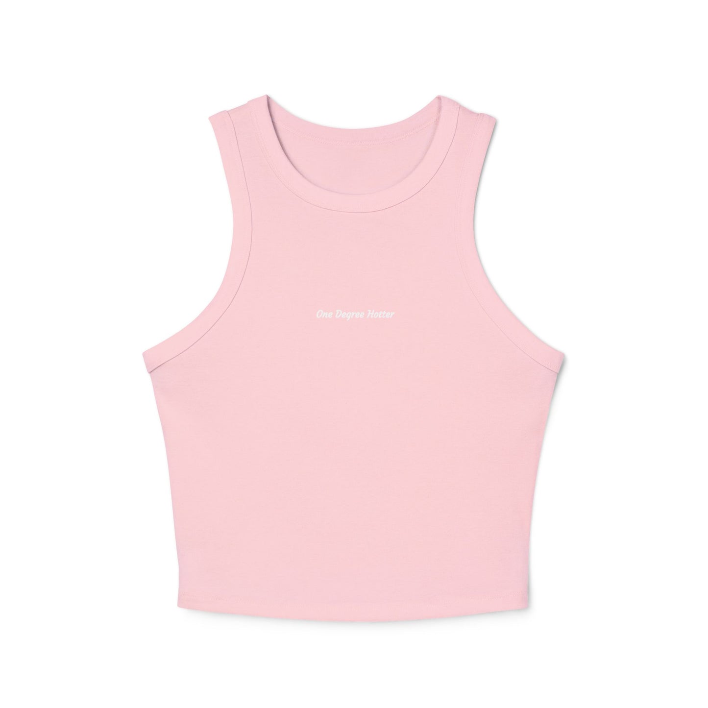 One Degree Hotter Micro Rib Racer Tank Top — "That doesn’t align with my archetype" Minimal Graphic Crop Tank