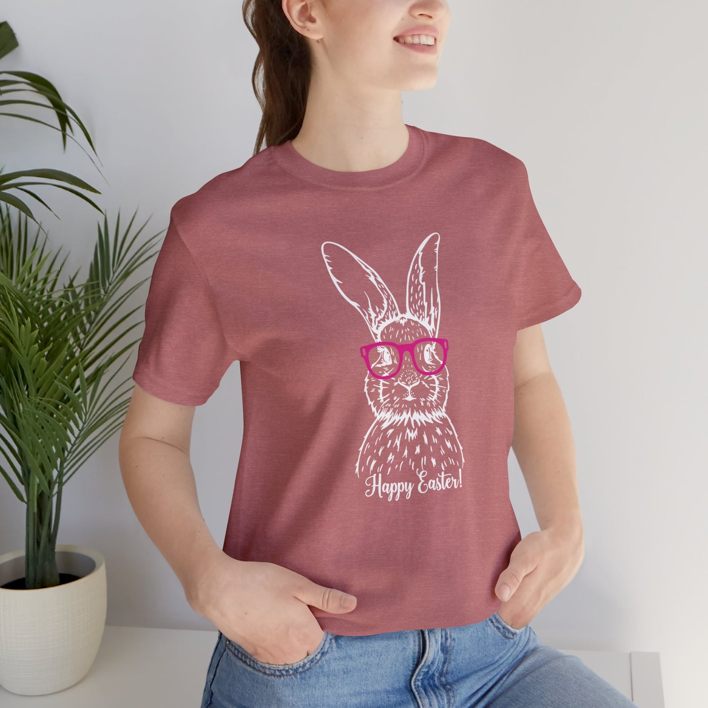 Easter Bunny with Glasses - Unisex Jersey Short Sleeve Tee (Front Design)