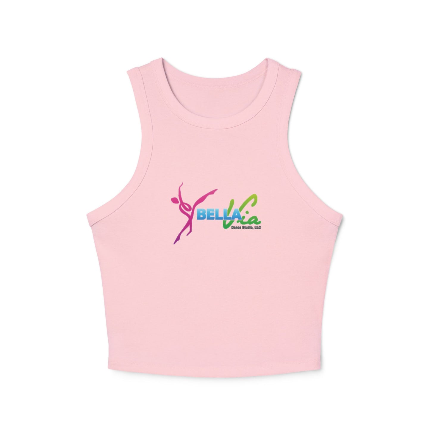 BellaVia - Women's Ribbed Racer Tank Top (Front Logo)