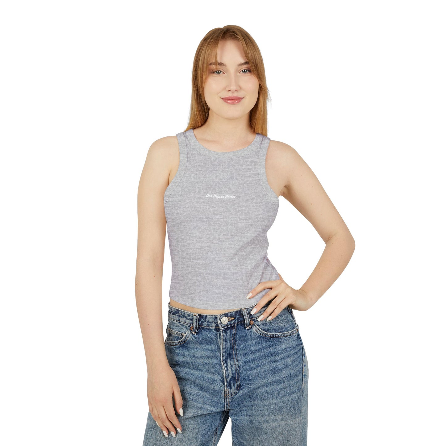 One Degree Hotter Micro Rib Racer Tank Top — "That doesn’t align with my archetype" Minimal Graphic Crop Tank