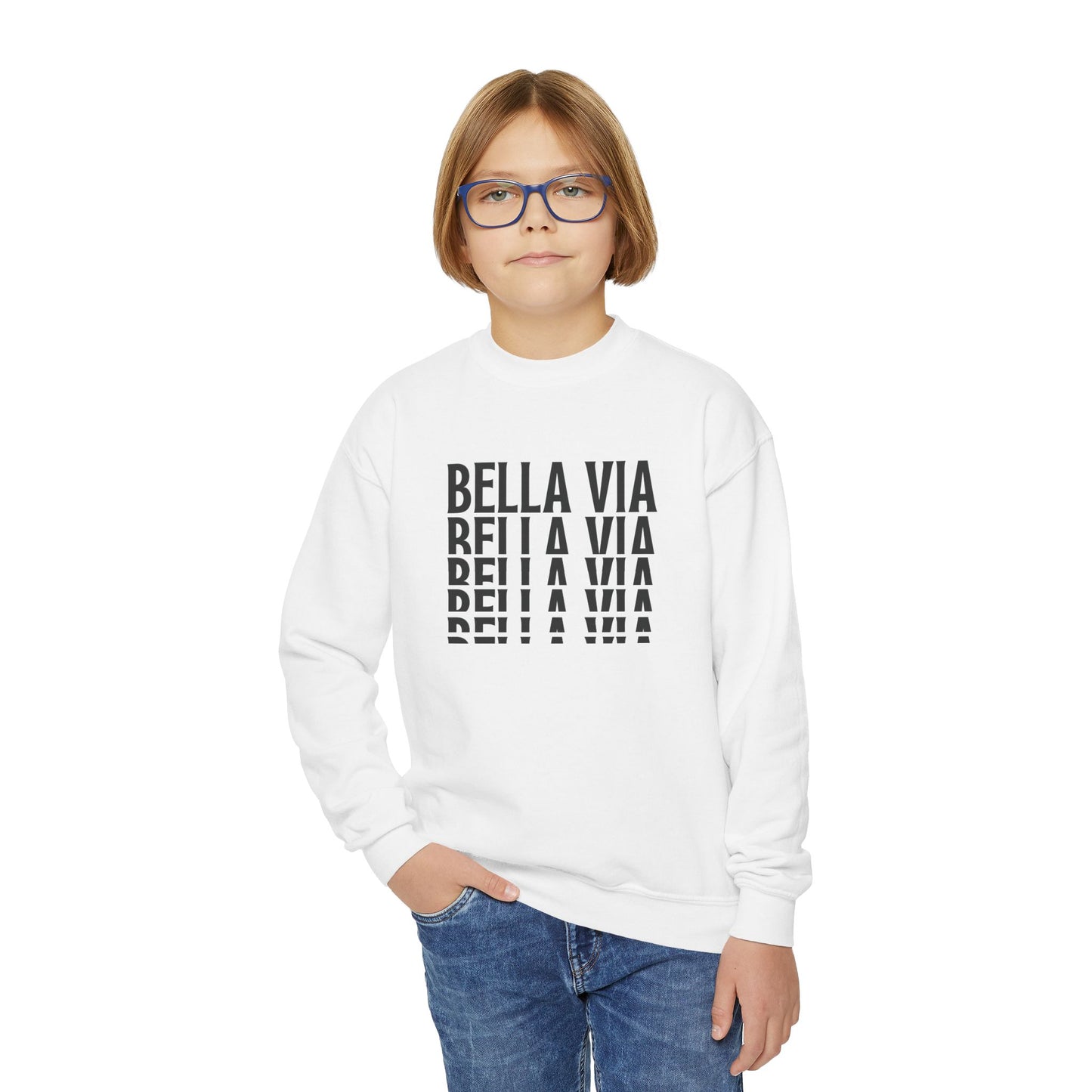 BellaVia - Youth Crewneck Sweatshirt (Front Descending Logo)