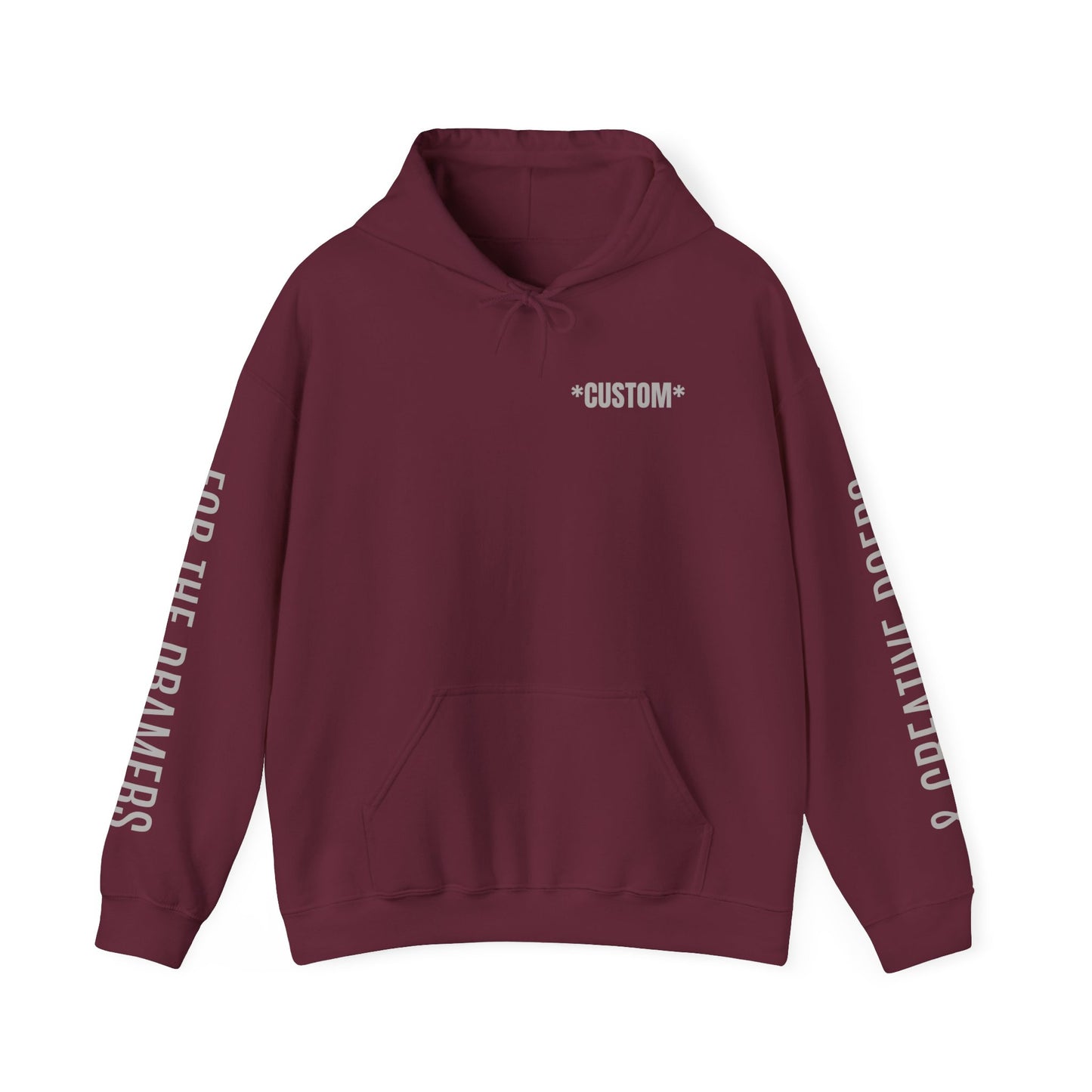 CUSTOM BTM (Opt. 2) - Unisex Hooded Sweatshirt (RUNS SMALL) - (Front Name, Back Logo, Sleeve(s) Quote)