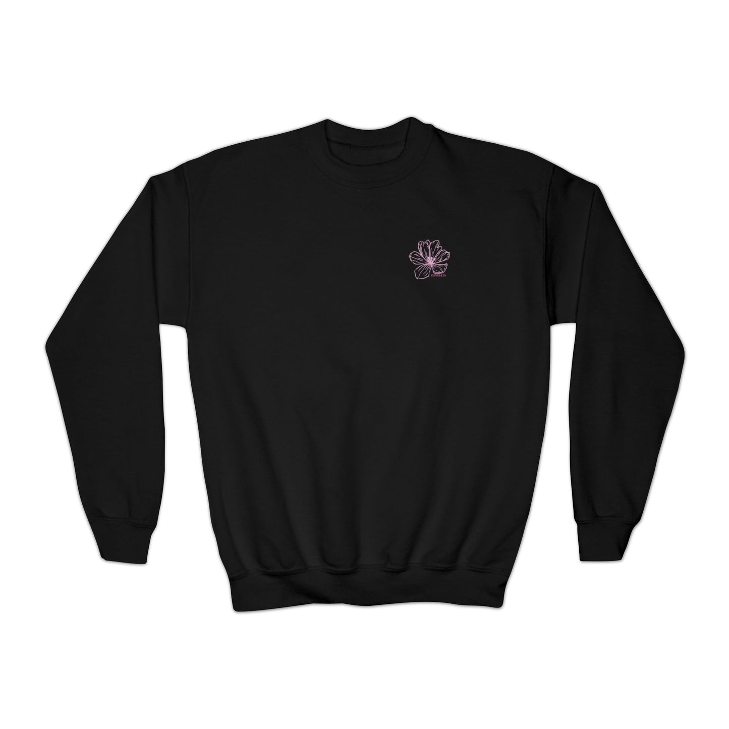 No Rain No Flowers - Youth Crewneck Sweatshirt - (Front Logo, Back Design)