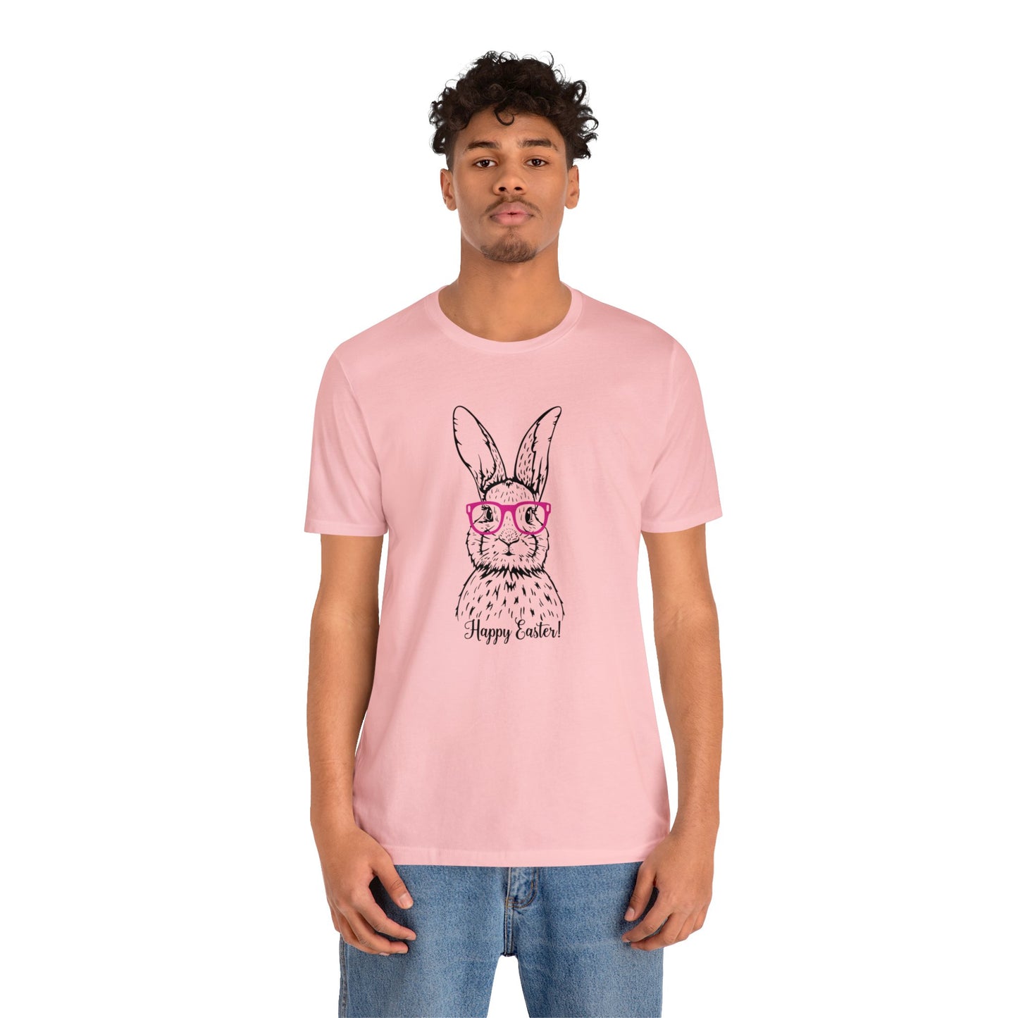 Easter Bunny with Glasses - Unisex Jersey Short Sleeve Tee (Front Design)