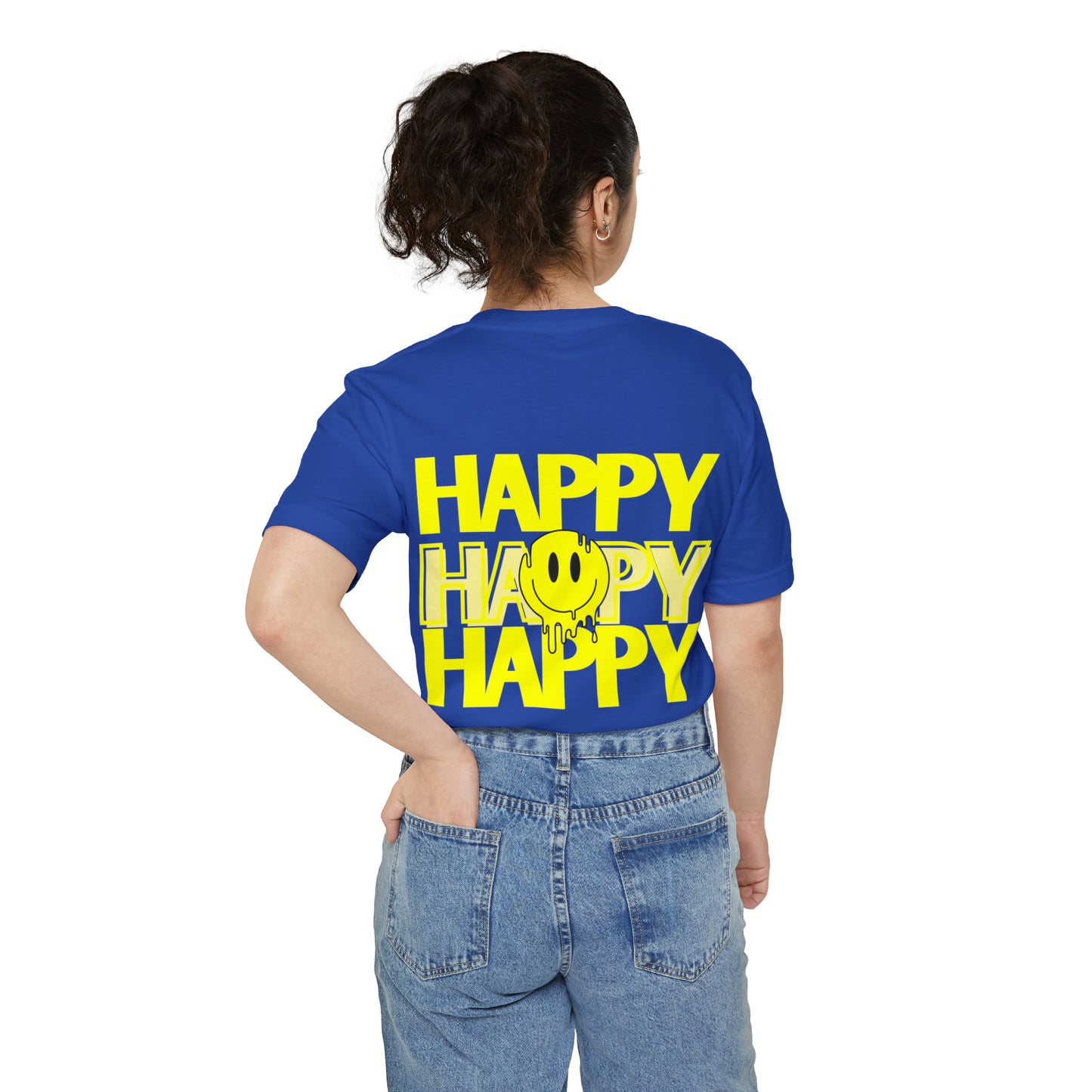 HAPPY HAPPY HAPPY - Unisex Pocket T-shirt - (Front Logo, Back Design)