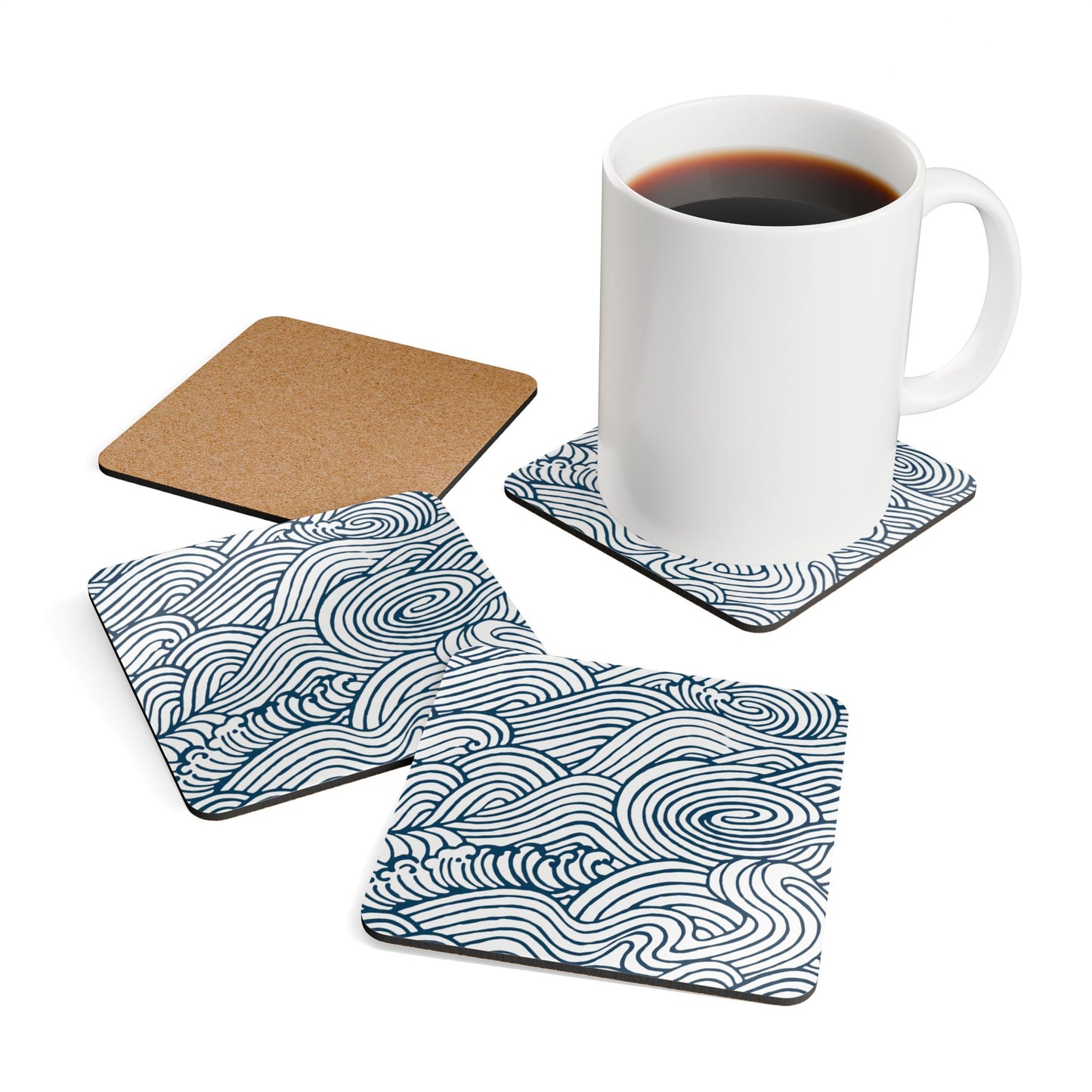 Ocean Waves Cork Coaster Set - Eco-Friendly Drinkware Accessories