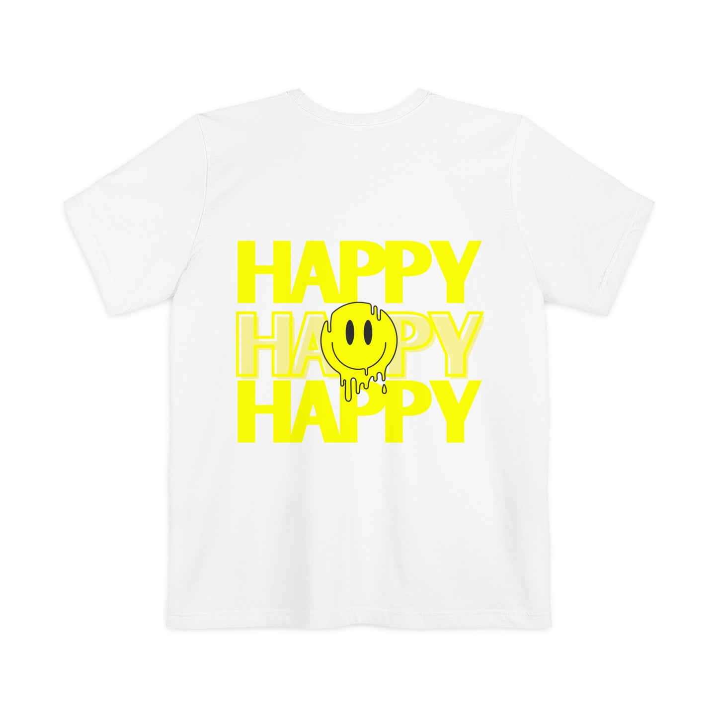 HAPPY HAPPY HAPPY - Unisex Pocket T-shirt - (Front Logo, Back Design)