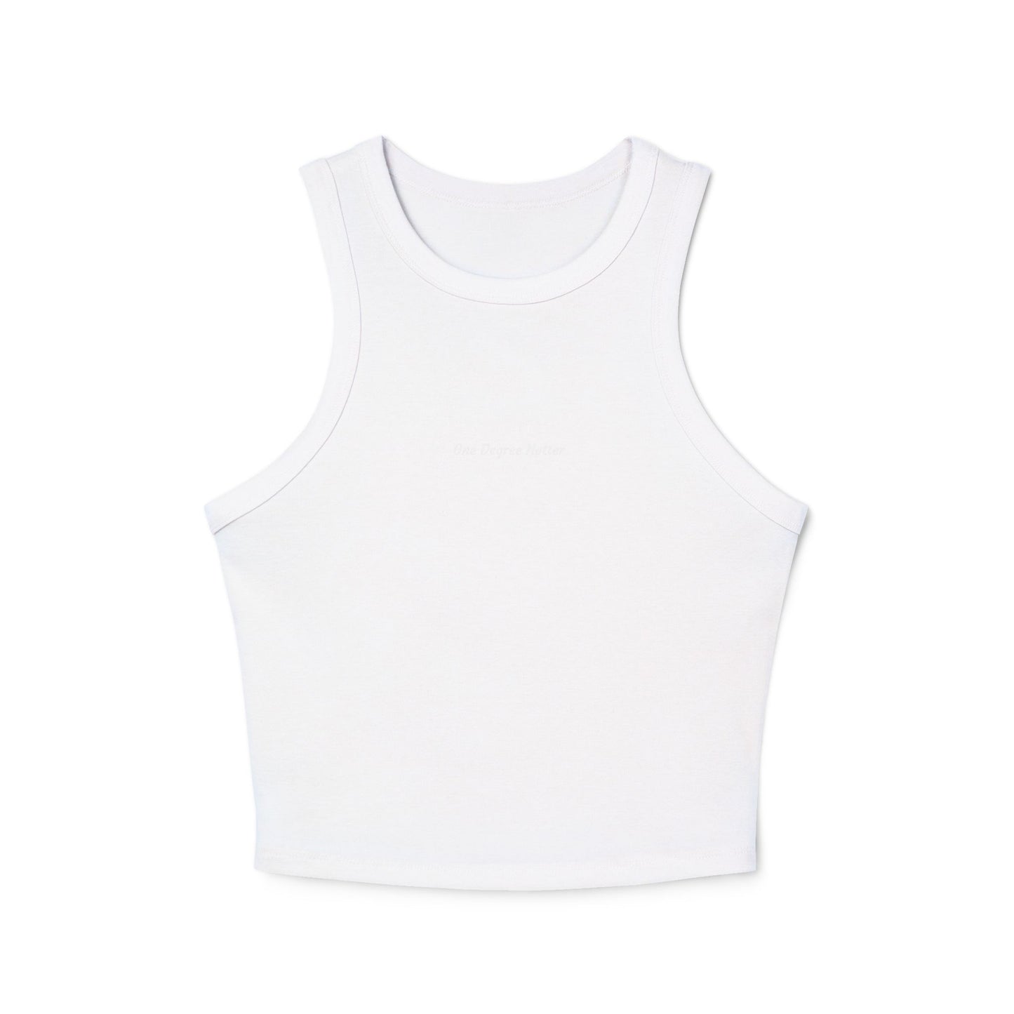 One Degree Hotter Micro Rib Racer Tank Top — "That doesn’t align with my archetype" Minimal Graphic Crop Tank