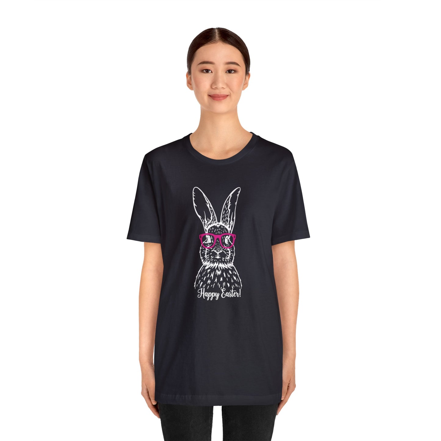 Easter Bunny with Glasses - Unisex Jersey Short Sleeve Tee (Front Design)