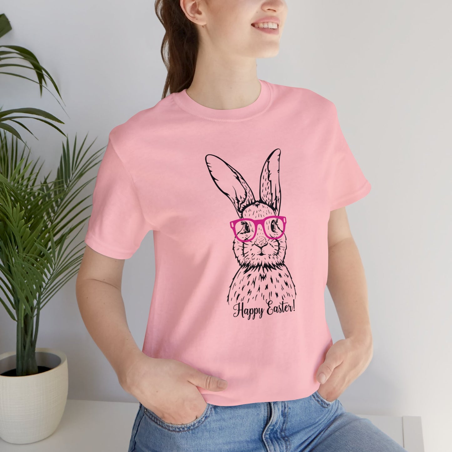 Easter Bunny with Glasses - Unisex Jersey Short Sleeve Tee (Front Design)