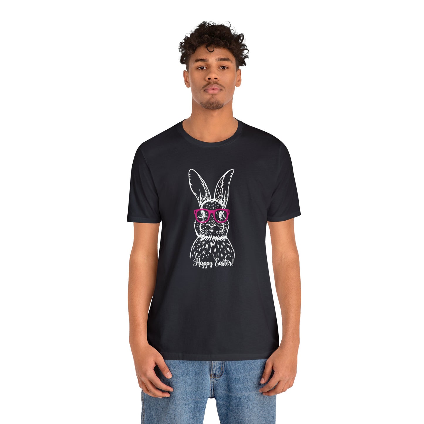 Easter Bunny with Glasses - Unisex Jersey Short Sleeve Tee (Front Design)