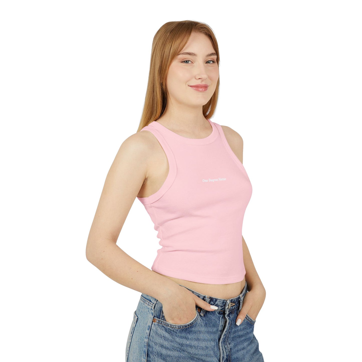 One Degree Hotter Micro Rib Racer Tank Top — "That doesn’t align with my archetype" Minimal Graphic Crop Tank