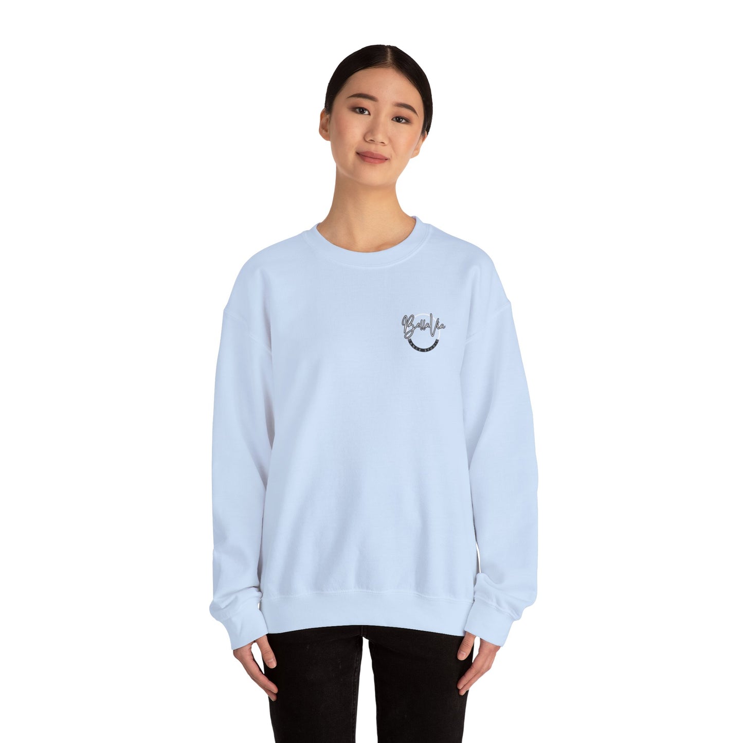 BellaVia - Unisex Crewneck Sweatshirt (Front Logo, Back Design)