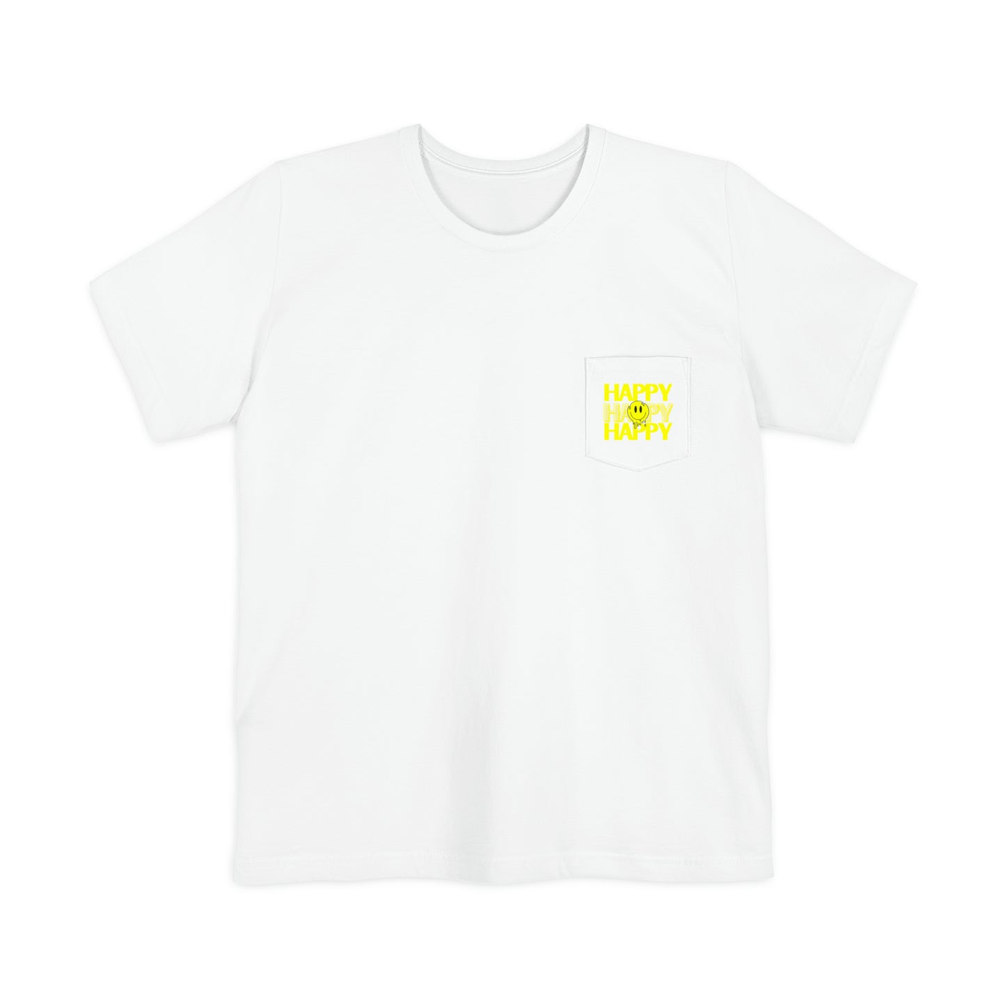 HAPPY HAPPY HAPPY - Unisex Pocket T-shirt - (Front Logo, Back Design)