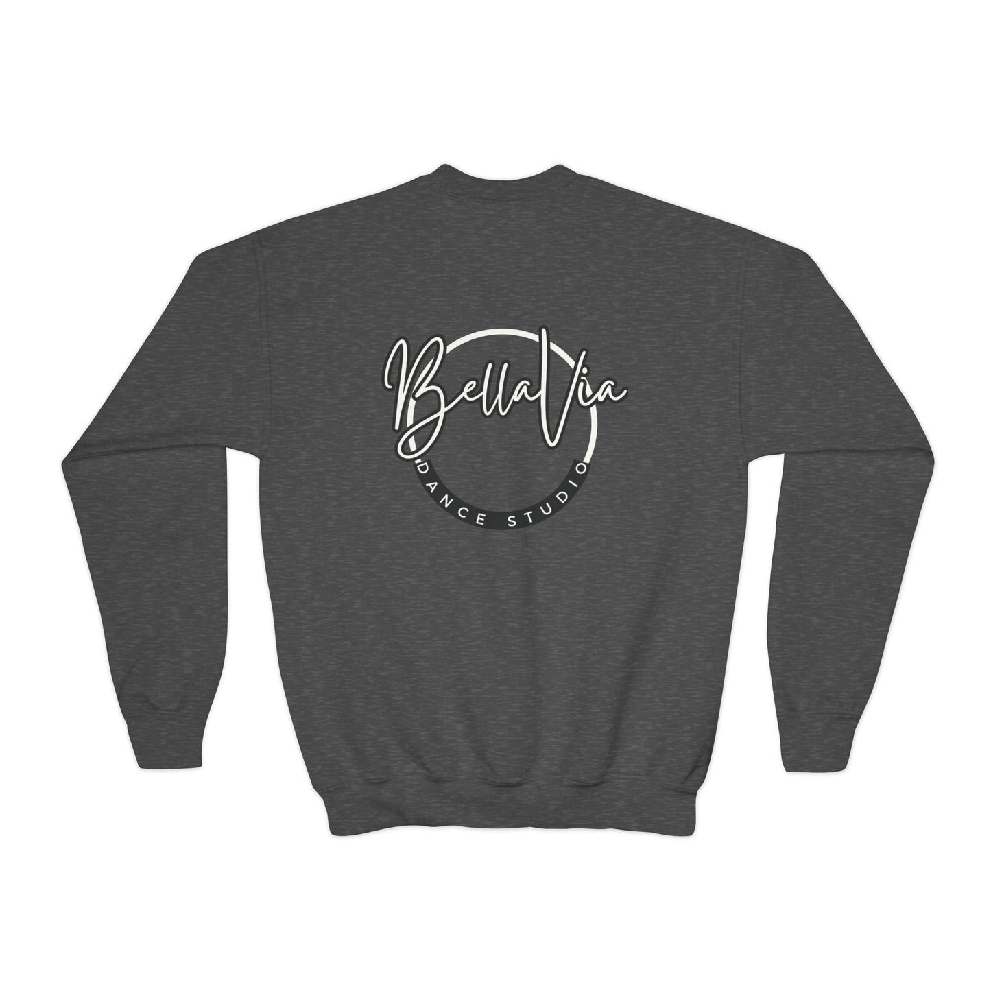 BellaVia - Youth Crewneck Sweatshirt (Front Logo, Back Design)