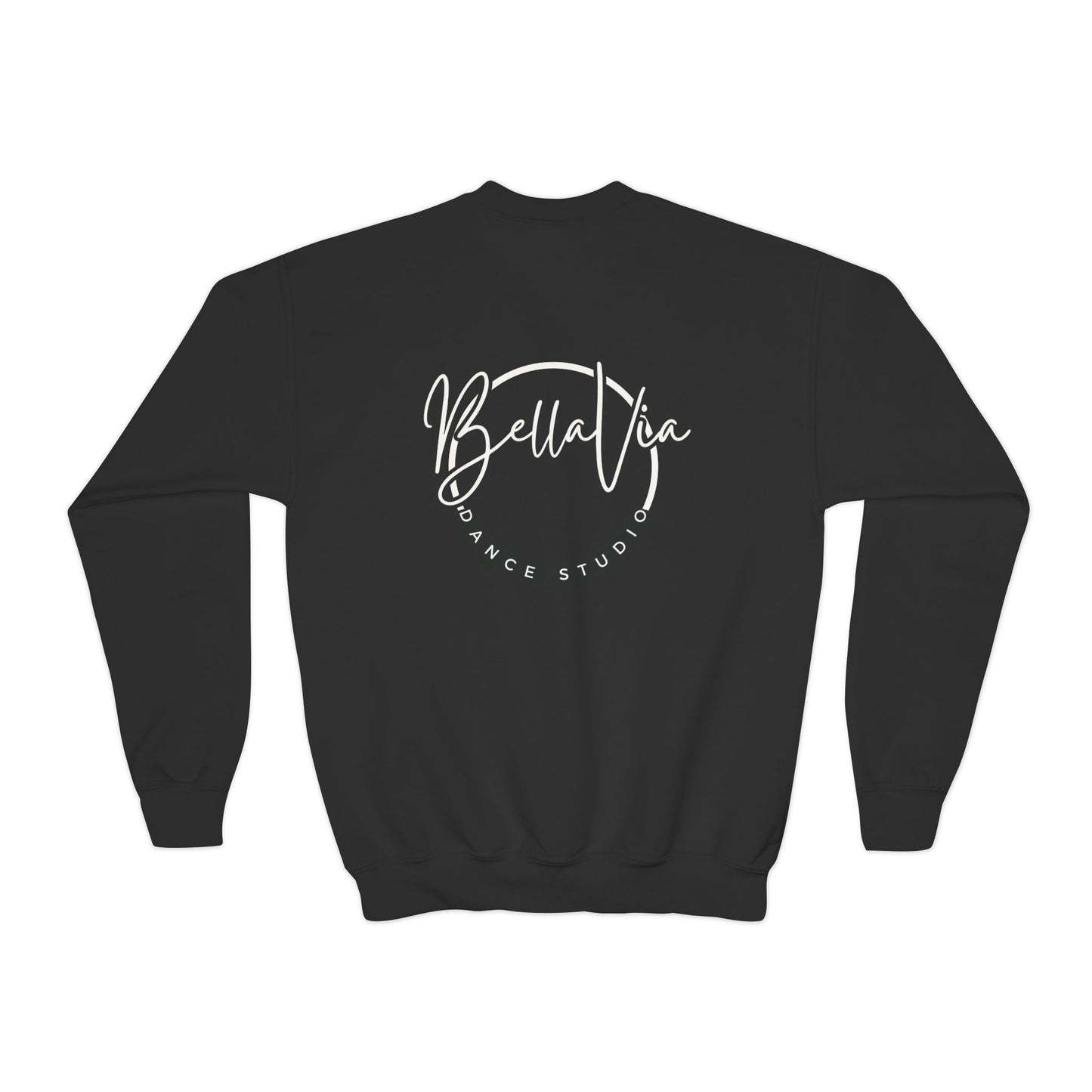 BellaVia - Youth Crewneck Sweatshirt (Front Logo, Back Design)