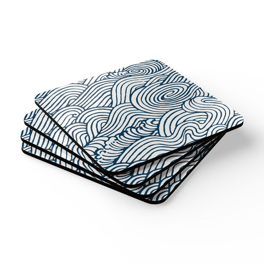 Ocean Waves Cork Coaster Set - Eco-Friendly Drinkware Accessories