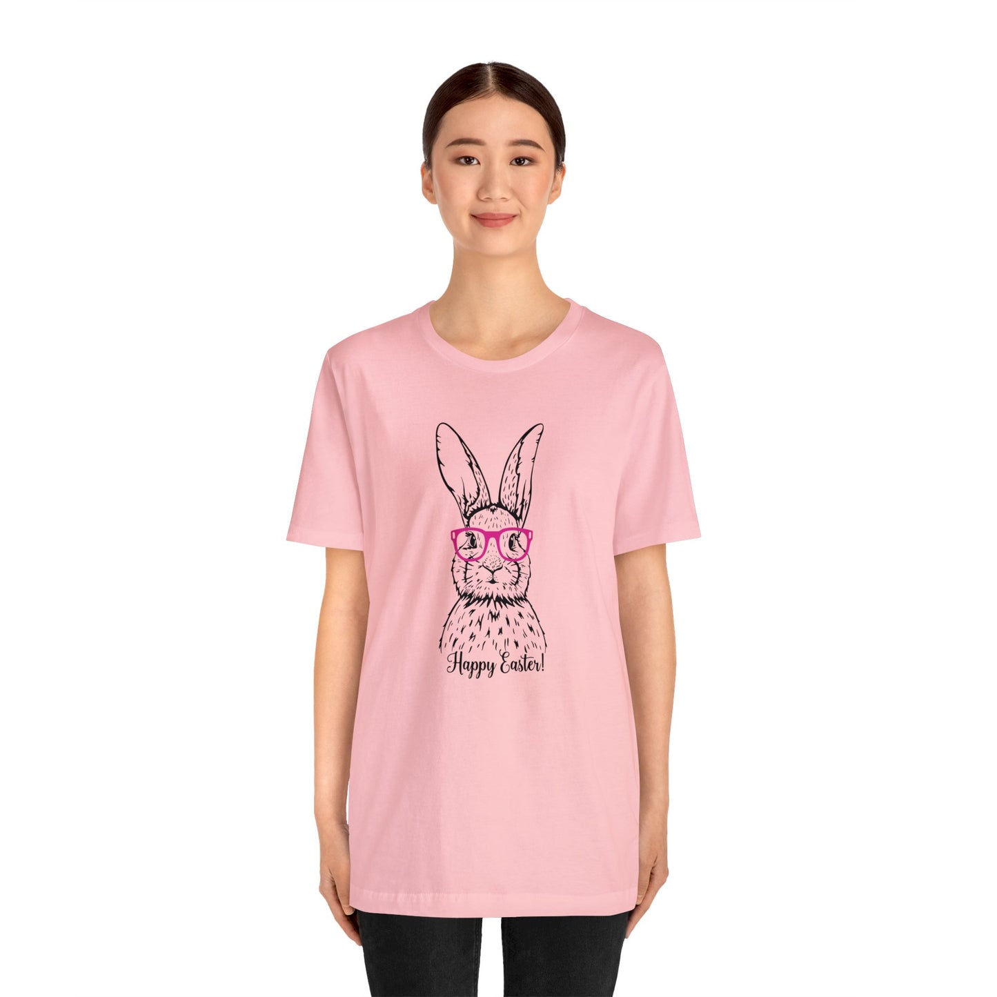 Easter Bunny with Glasses - Unisex Jersey Short Sleeve Tee (Front Design)