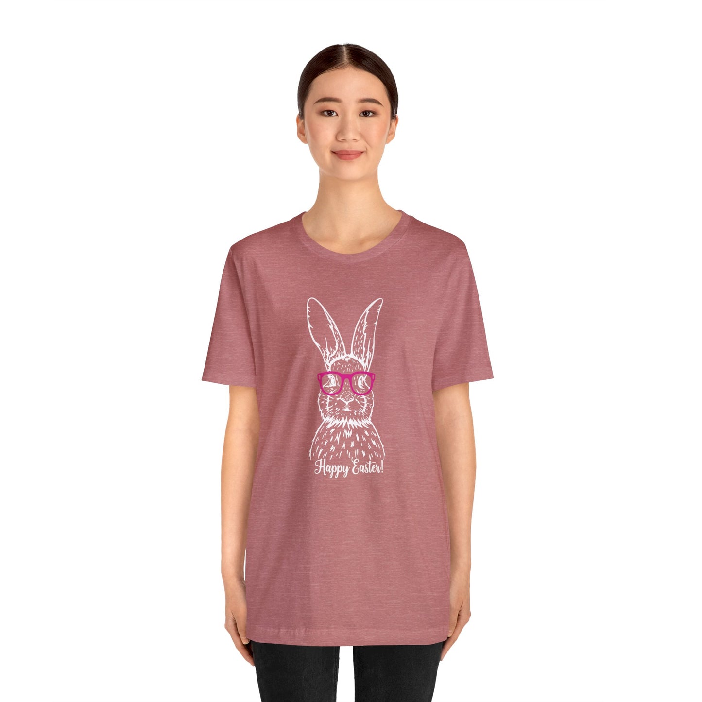 Easter Bunny with Glasses - Unisex Jersey Short Sleeve Tee (Front Design)