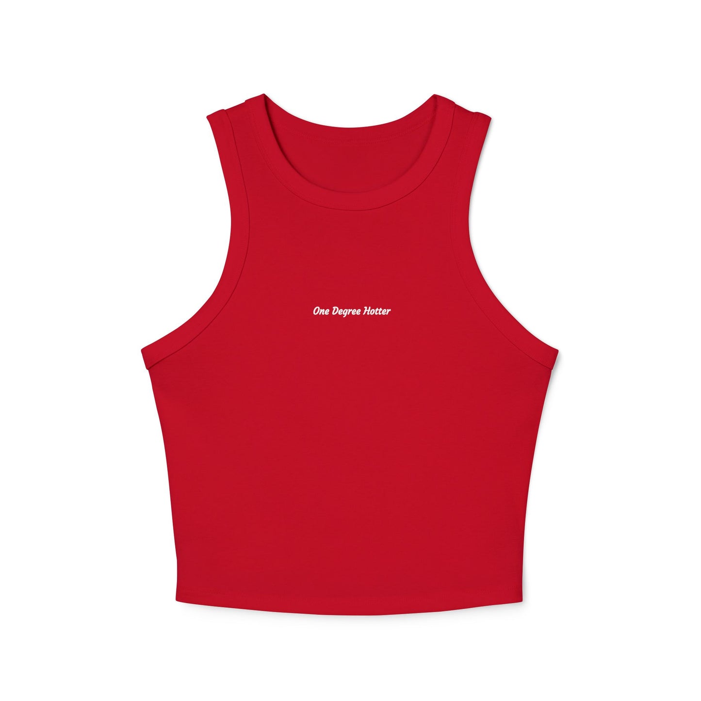 One Degree Hotter Micro Rib Racer Tank Top — "That doesn’t align with my archetype" Minimal Graphic Crop Tank