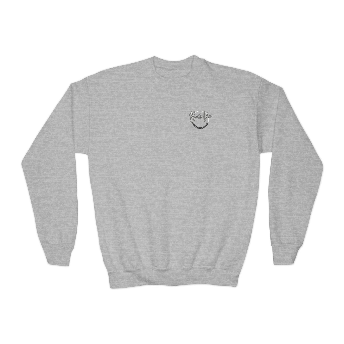 BellaVia - Youth Crewneck Sweatshirt (Front Logo, Back Design)