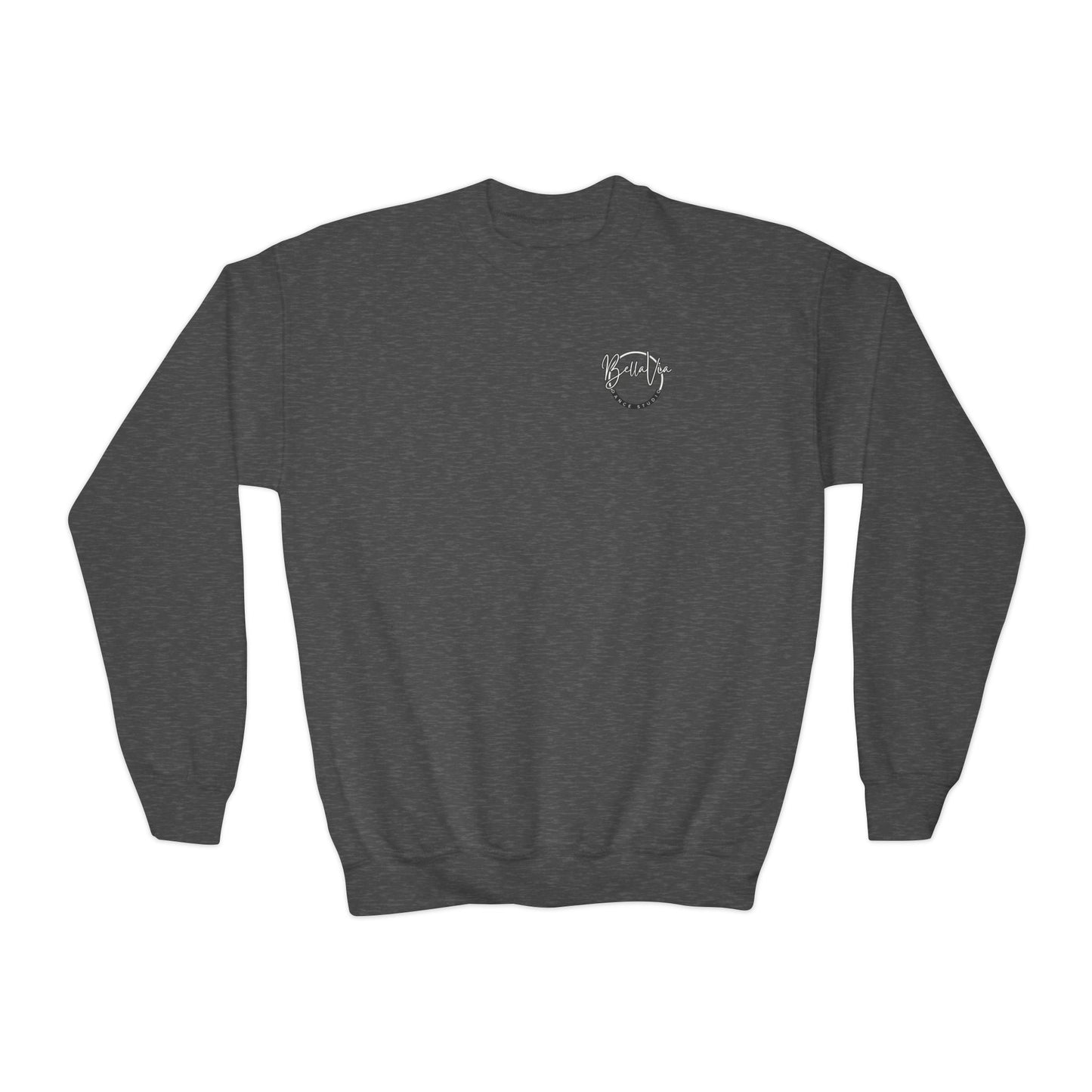 BellaVia - Youth Crewneck Sweatshirt (Front Logo, Back Design)