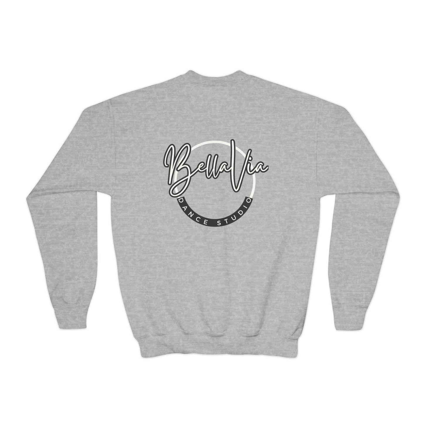 BellaVia - Youth Crewneck Sweatshirt (Front Logo, Back Design)