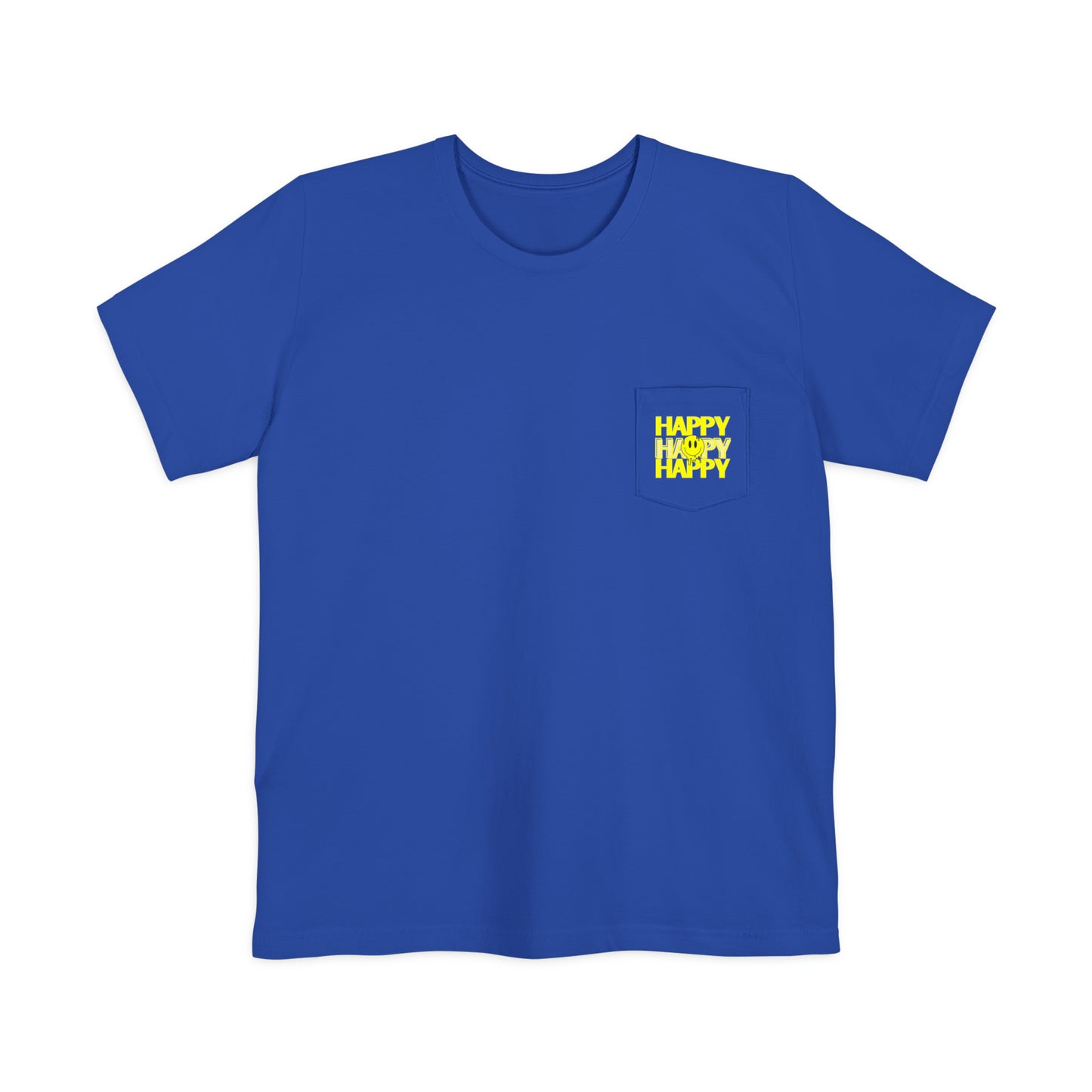 HAPPY HAPPY HAPPY - Unisex Pocket T-shirt - (Front Logo, Back Design)