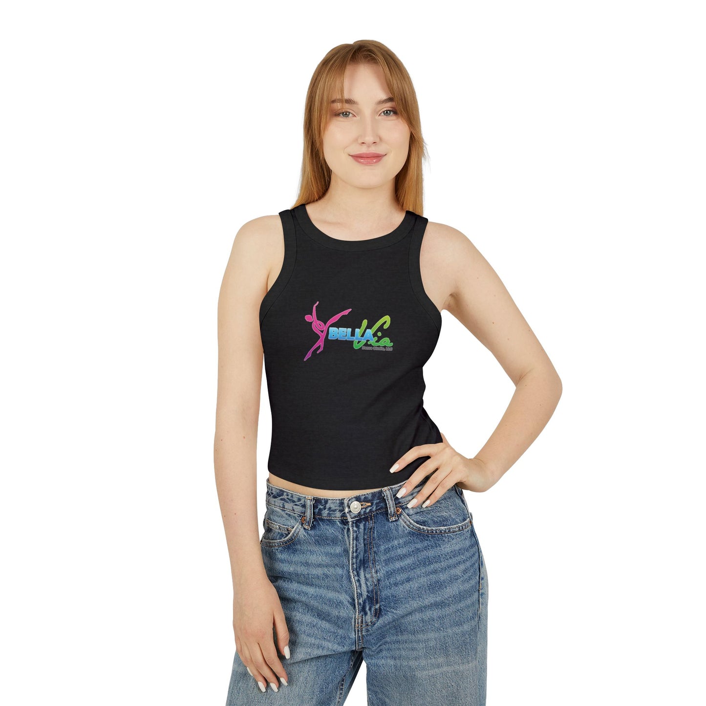 BellaVia - Women's Ribbed Racer Tank Top (Front Logo)