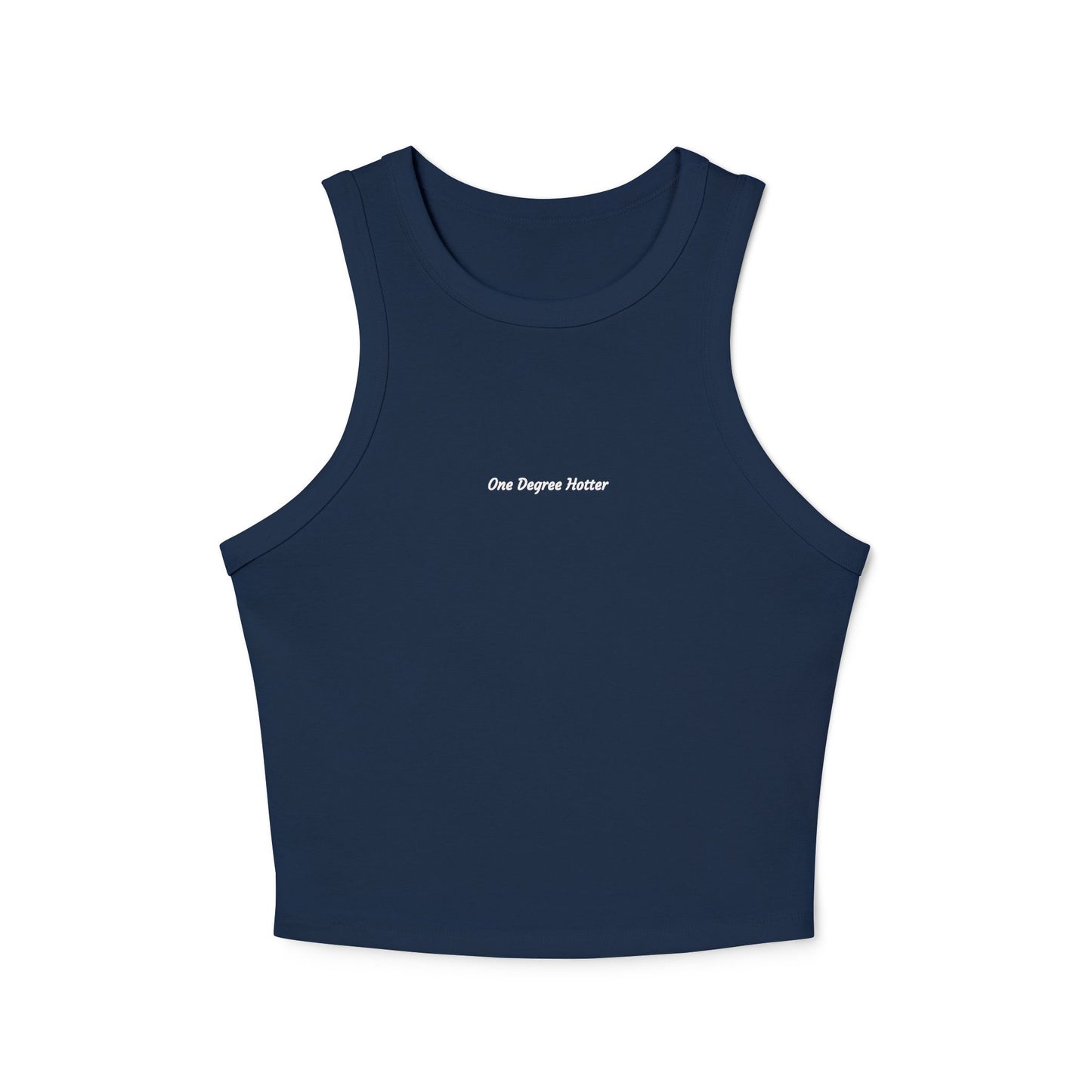 One Degree Hotter Micro Rib Racer Tank Top — "That doesn’t align with my archetype" Minimal Graphic Crop Tank
