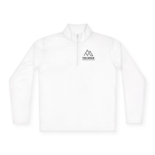 The Space - Unisex Quarter-Zip Pullover (Left Chest Logo, Back Quote)