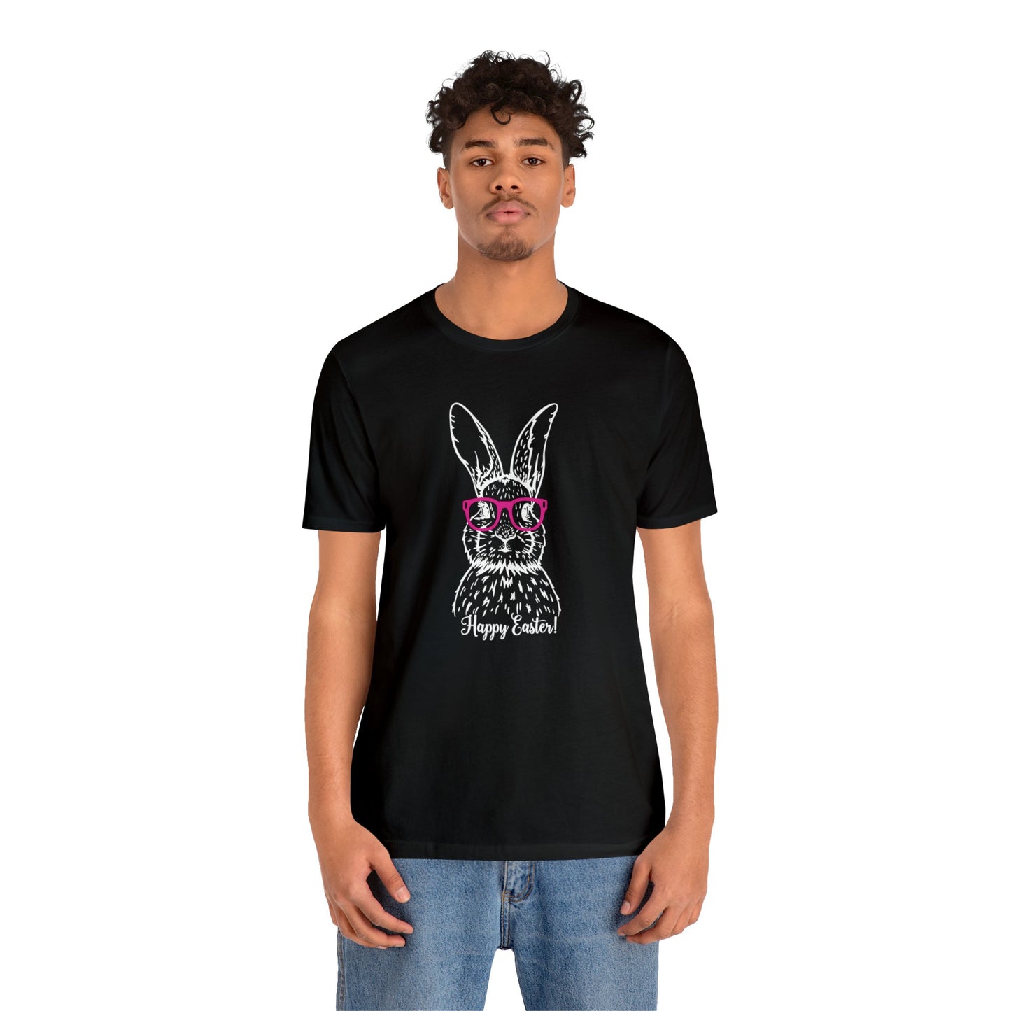 Easter Bunny with Glasses - Unisex Jersey Short Sleeve Tee (Front Design)