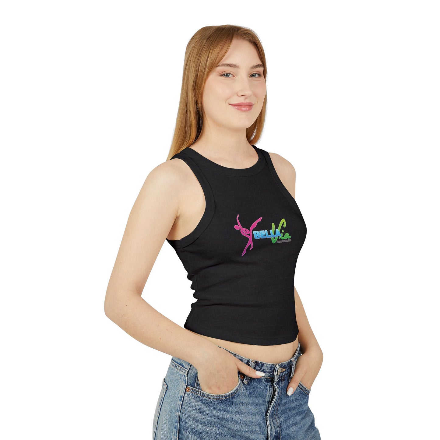 BellaVia - Women's Ribbed Racer Tank Top (Front Logo)