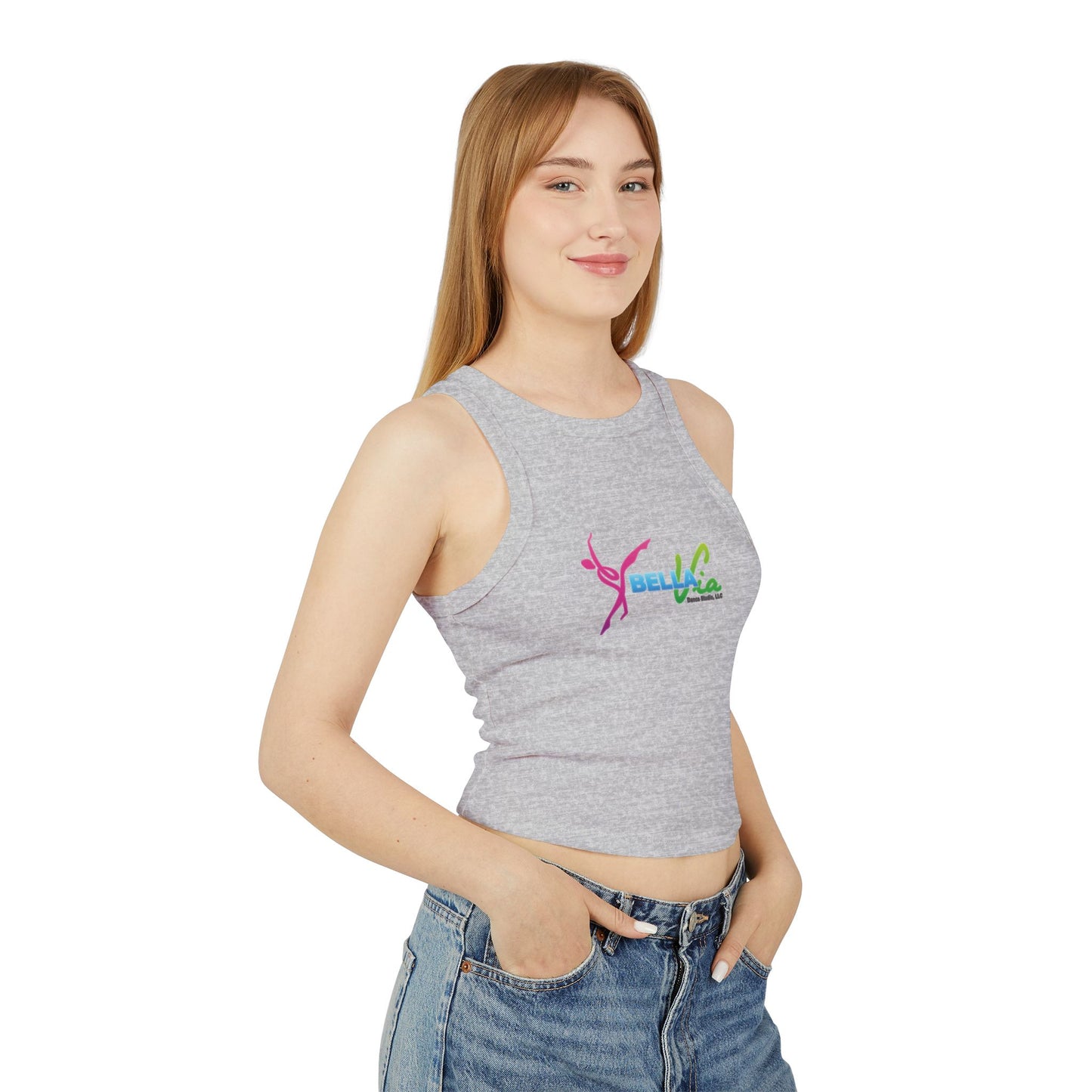 BellaVia - Women's Ribbed Racer Tank Top (Front Logo)