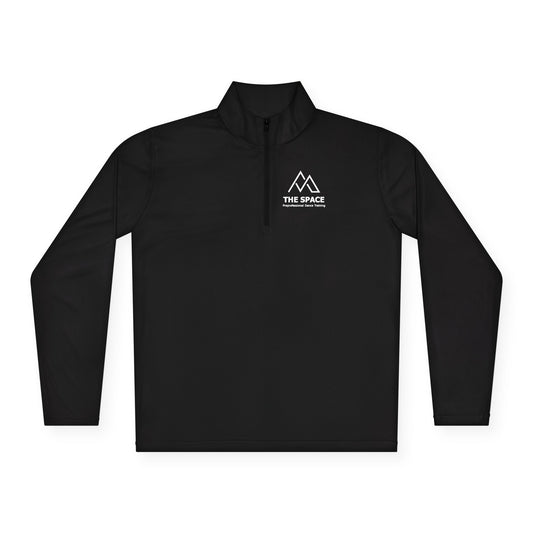 The Space - Unisex Quarter-Zip Pullover (Left Chest Logo, Back Quote)