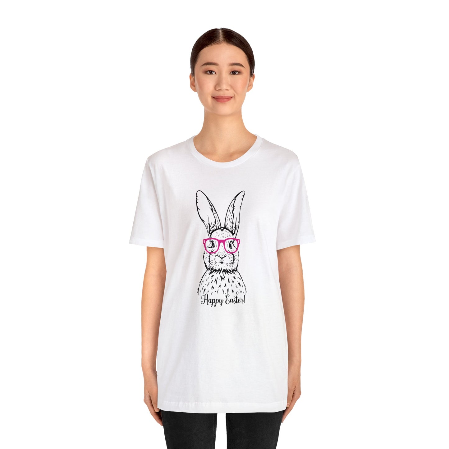 Easter Bunny with Glasses - Unisex Jersey Short Sleeve Tee (Front Design)