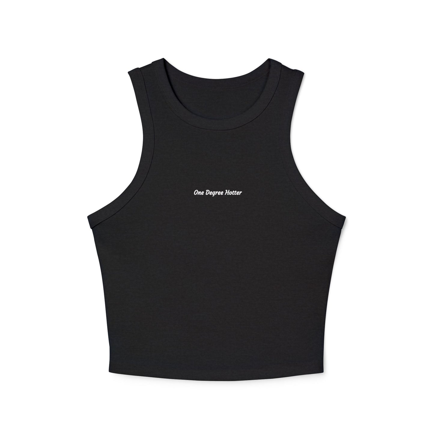 One Degree Hotter Micro Rib Racer Tank Top — "That doesn’t align with my archetype" Minimal Graphic Crop Tank