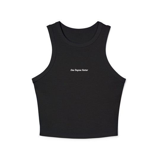 One Degree Hotter Micro Rib Racer Tank Top — "That doesn’t align with my archetype" Minimal Graphic Crop Tank