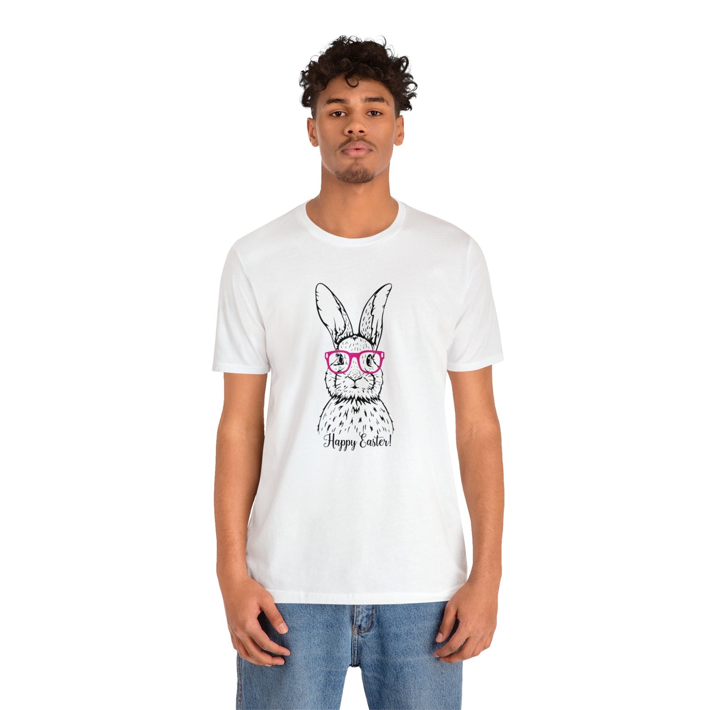 Easter Bunny with Glasses - Unisex Jersey Short Sleeve Tee (Front Design)