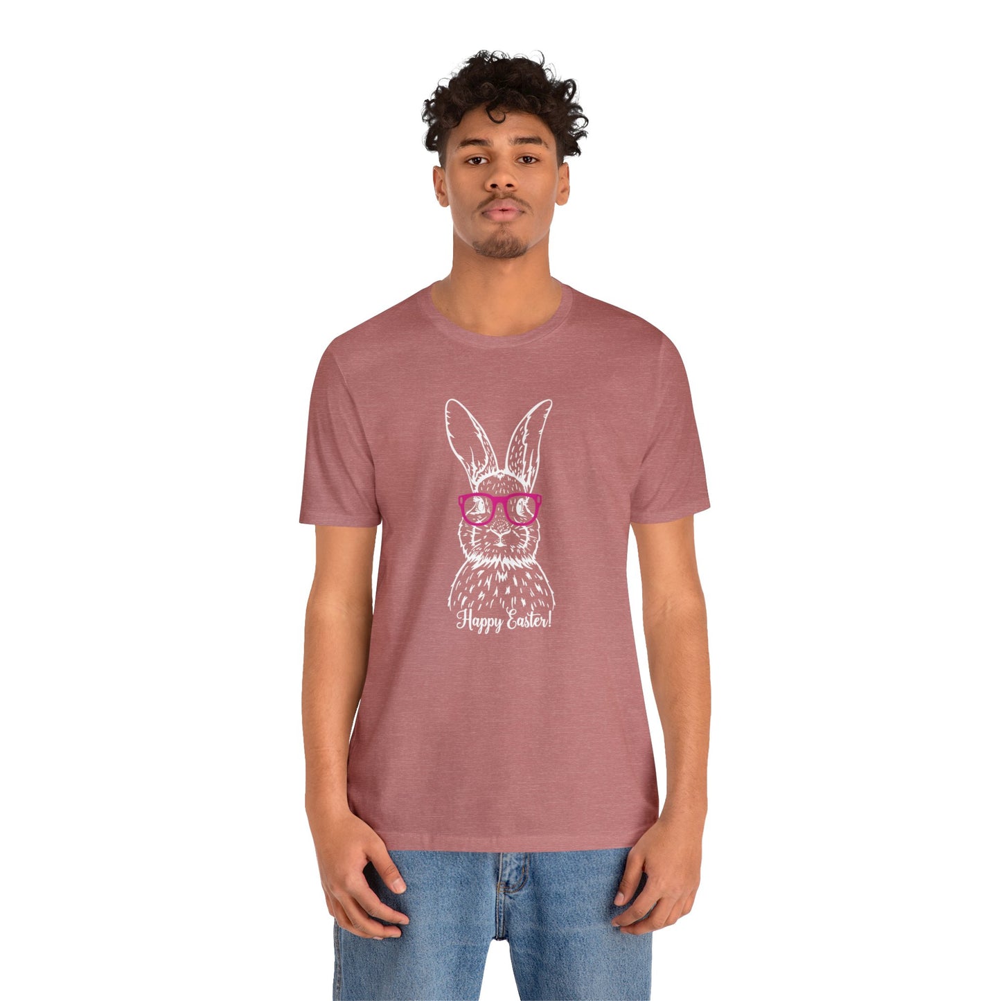 Easter Bunny with Glasses - Unisex Jersey Short Sleeve Tee (Front Design)